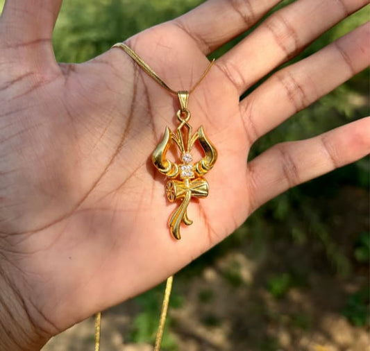 Trishul Om and Damru Pendant with Chain